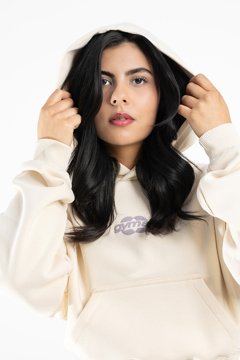 LADIES CROPPED HOODIE CREME