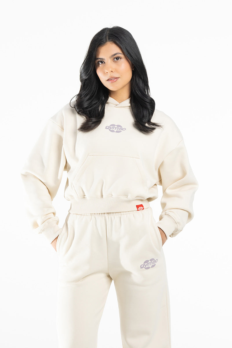 LADIES CROPPED HOODIE CREME